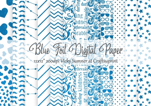 Blue Foil on White 12x12 inch Digital Paper