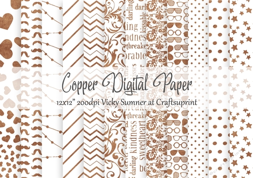 Copper on White 12x12 inch Digital Paper