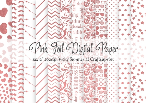 Pink Foil on White 12x12 inch Digital Paper