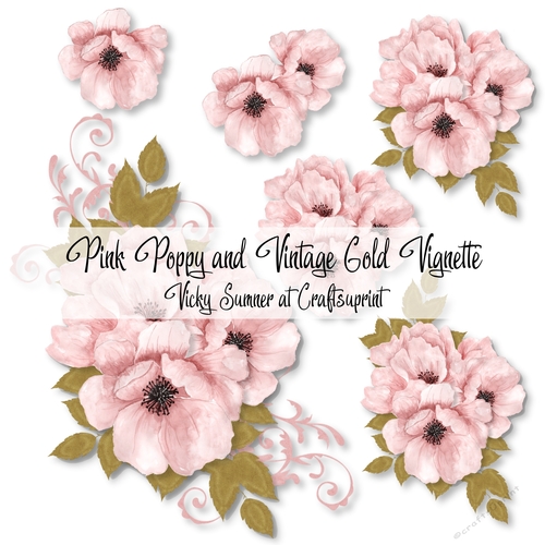 Pink Poppy and Vintage Gold Vignette