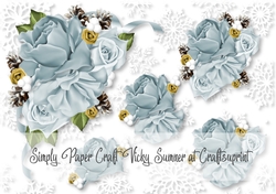 Christmas 5 Rose Vignette Blue