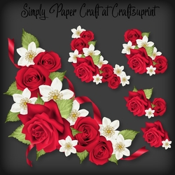 Red Roses Corner Vignette with 3 Bonus Papers