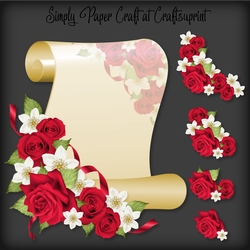 Red Roses Scroll Decoupage with 3 Bonus Papers