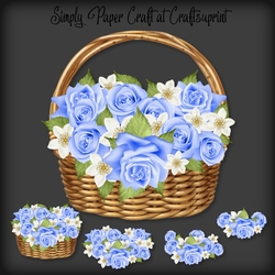 Blue Roses Basket Decoupage with 3 Bonus Papers