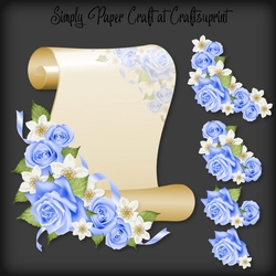 Blue Roses Scroll Decoupage with 3 Bonus Papers