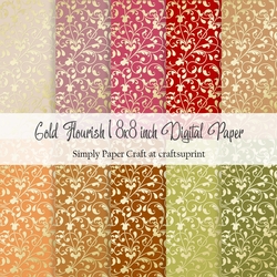 Apple Orchard Gold Flourish 1 8x8 inch Digital Paper