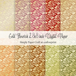 Apple Orchard Gold Flourish 2 8x8 inch Digital Paper
