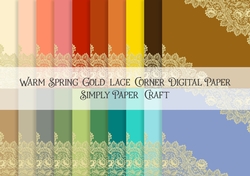 Warm Spring Gold Lace Corners 1 Digital Paper