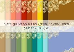Warm Spring Gold Lace Corners 2 Digital Paper