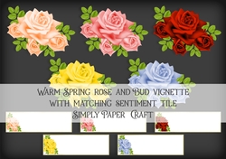 Warm Spring Rose and Bud Vignette and matching Sentiment Tile PNG