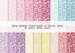 Fresh Summer White Swirl A4 Digital Paper
