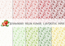 Strawberry Fields A4 Floral 2 Digital Paper