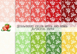 Strawberry Fields A4 Spots and Roses Dot Digital Paper