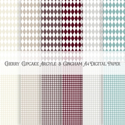 Cherry Cupcake Argyle and Gingham A4 Digital Paper