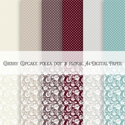 Cherry Cupcake Polka Dot and Floral A4 Digital Paper