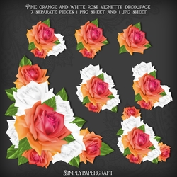 Pink Orange and White Rose Vignette Decoupage