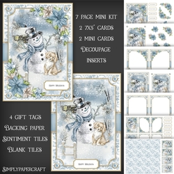 Blue Christmas Snowman Puppy and Poinsettias Mini Kit