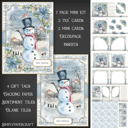 Blue Christmas Snowman Robins and Poinsettias Mini Kit
