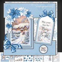 Cottage Christmas Tent fold Window Card Front Mini Kit 2