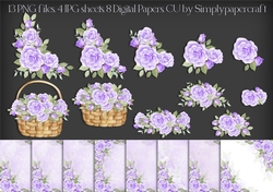 Lilac Watercolour Rose Vignette Basket and Papers