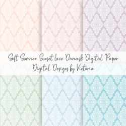 Soft Summer Sunset Lace Damask Digital Paper
