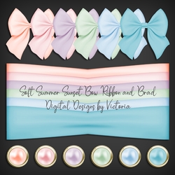 Soft Summer Sunset Bow Ribbon and Brad