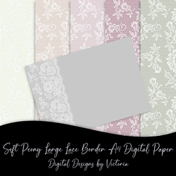 Soft Peony Large Lace Border A4 Digital paper