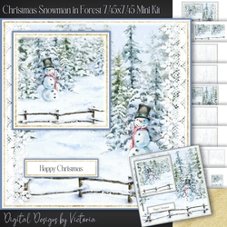 Christmas Snowman in Forest 7.45x7.45 Mini Kit