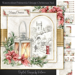 Watercolour Poinsettia Vintage Christmas No.1