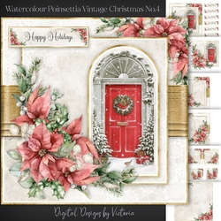 Watercolour Poinsettia Vintage Christmas No.4
