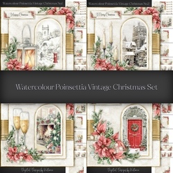 Watercolour Poinsettia Vintage Christmas Set