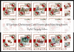 12 Various Christmas Card Fronts plus Matching Insert