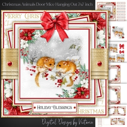 Christmas Animals Door Mice Hanging Out 7x7 inch