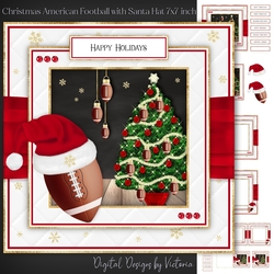 Christmas American Football with Santa Hat 7x7 inch