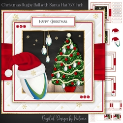 Christmas Rugby Ball with Santa Hat 7x7 inch