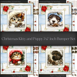 Christmas Kitty and Puppy 7x7 inch Bumper Set