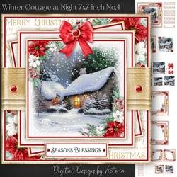 Winter Cottage at Night 7x7 inch No.4
