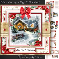 Winter Cottage at Night 7x7 inch No.6