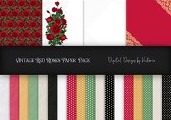Vintage Red Roses Paper Pack