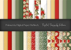 Poinsettia Digital Paper 8x8 inch