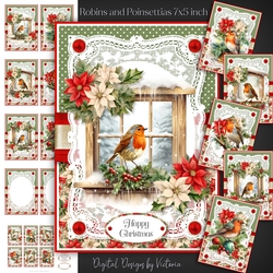 Robins and Poinsettias 7x5 inch
