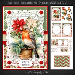 Robins and Poinsettias with Decoupage 7x5 inch No.2