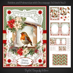 Robins and Poinsettias with Decoupage 7x5 inch No.3