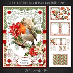 Robins and Poinsettias with Decoupage 7x5 inch No.4