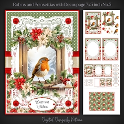 Robins and Poinsettias with Decoupage 7x5 inch No.5