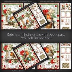 Robins and Poinsettias with Decoupage 7x5 inch Bumper Set
