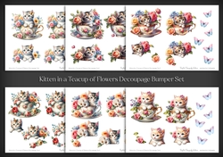 Kitten in a Teacup of Flowers Decoupage Bumper Set