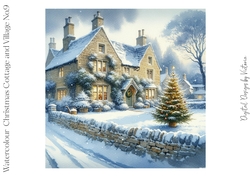 Watercolour Christmas Cottage and Village No.9