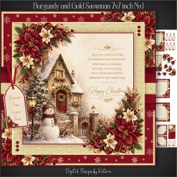 Burgundy and Gold Snowman 7x7 inch No.1