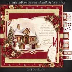 Burgundy and Gold Snowman Open Book 7x7 inch No.2